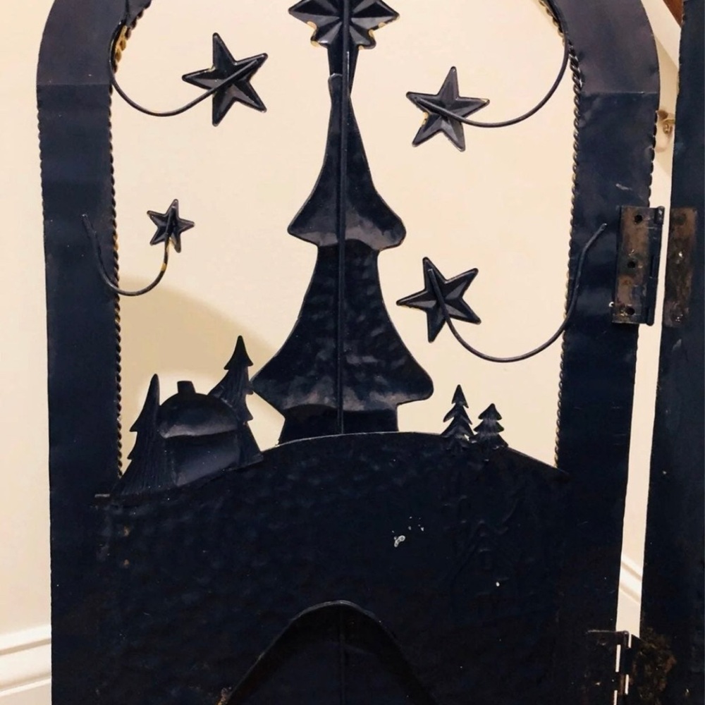 Vintage Metal Trifold Snow Family Streetlight Fireplace Screen Cover - Picture 6 of 6